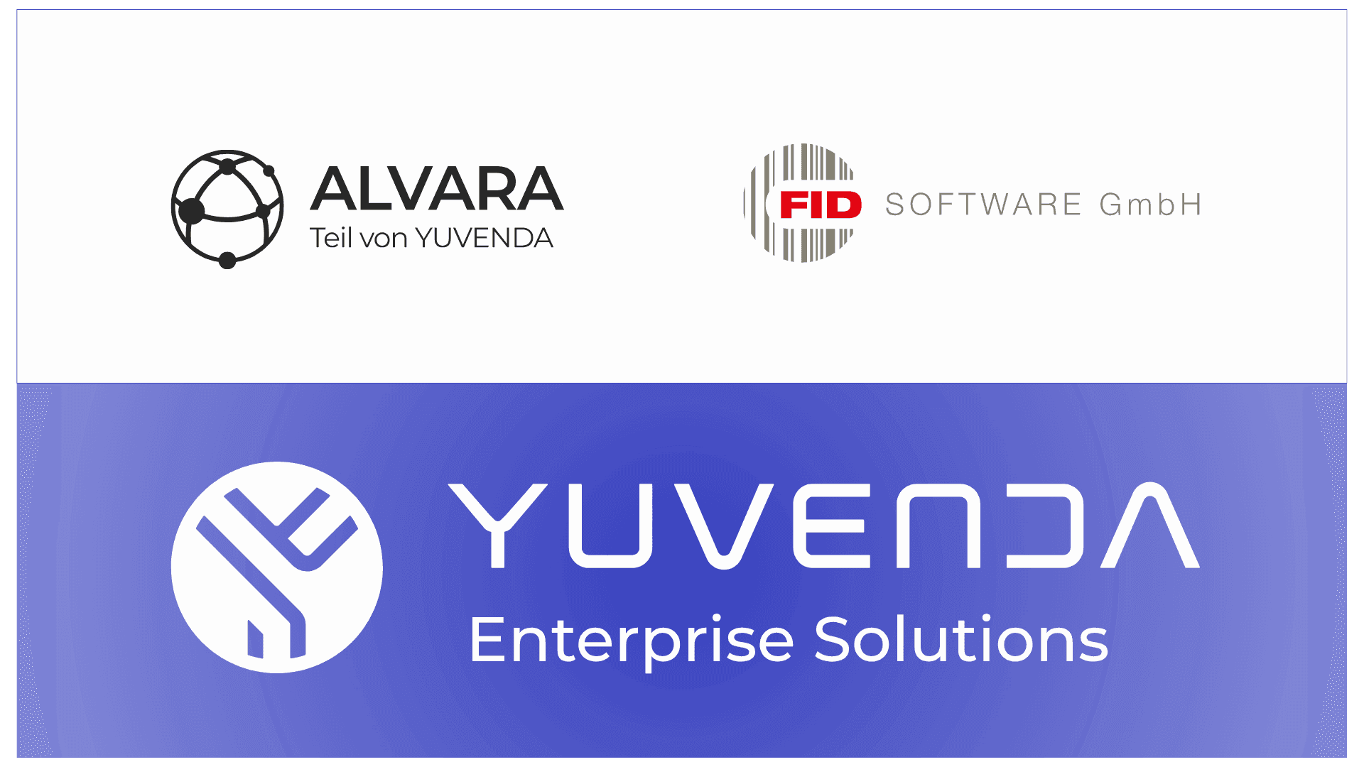 Logos of ALVARA, FID SOFTWARE GmbH, and YUVENDA Enterprise Solutions on a split background.
